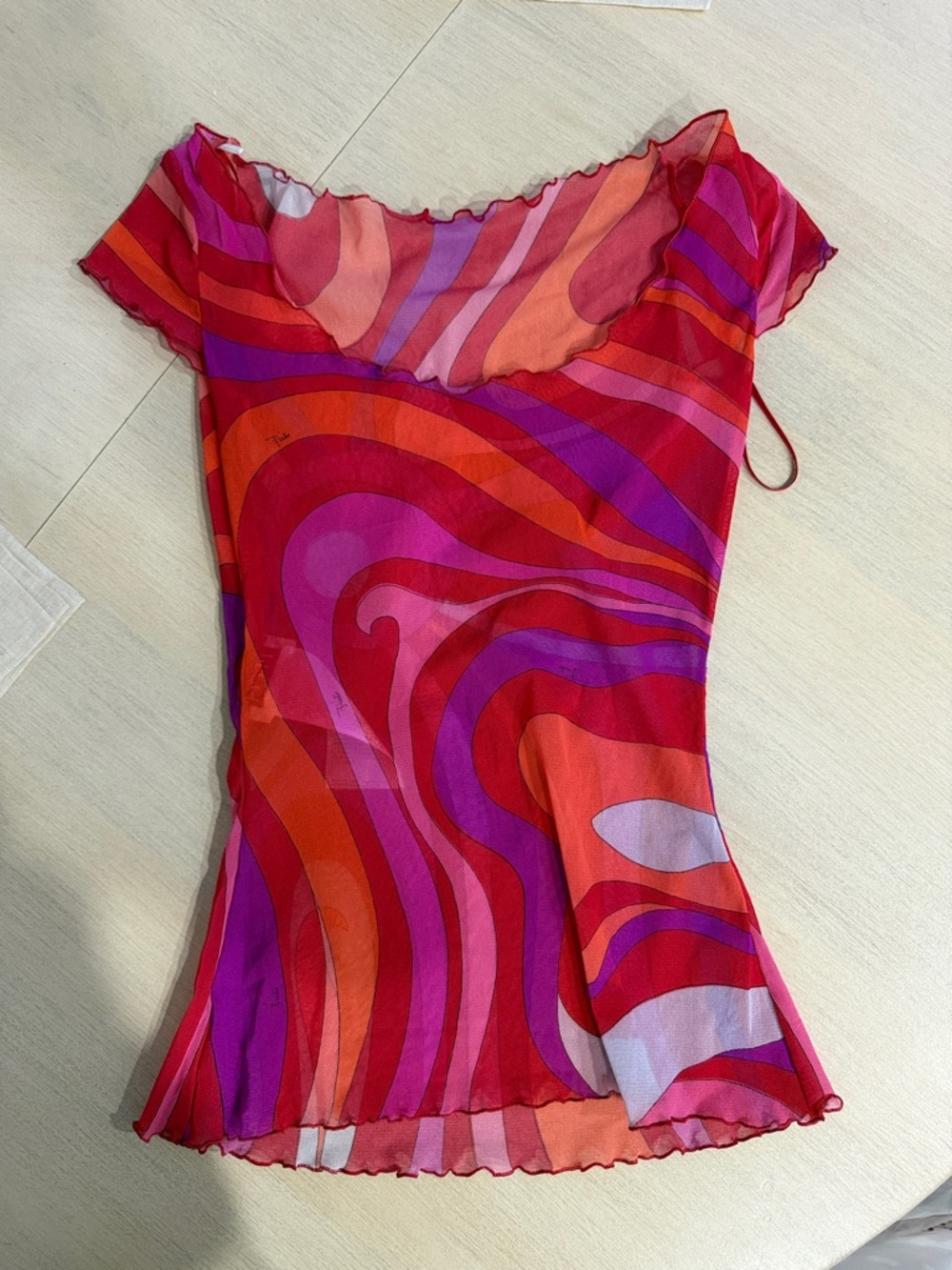 Emilio Pucci Vibrant Pink & Red Swirl Sheer Camisole